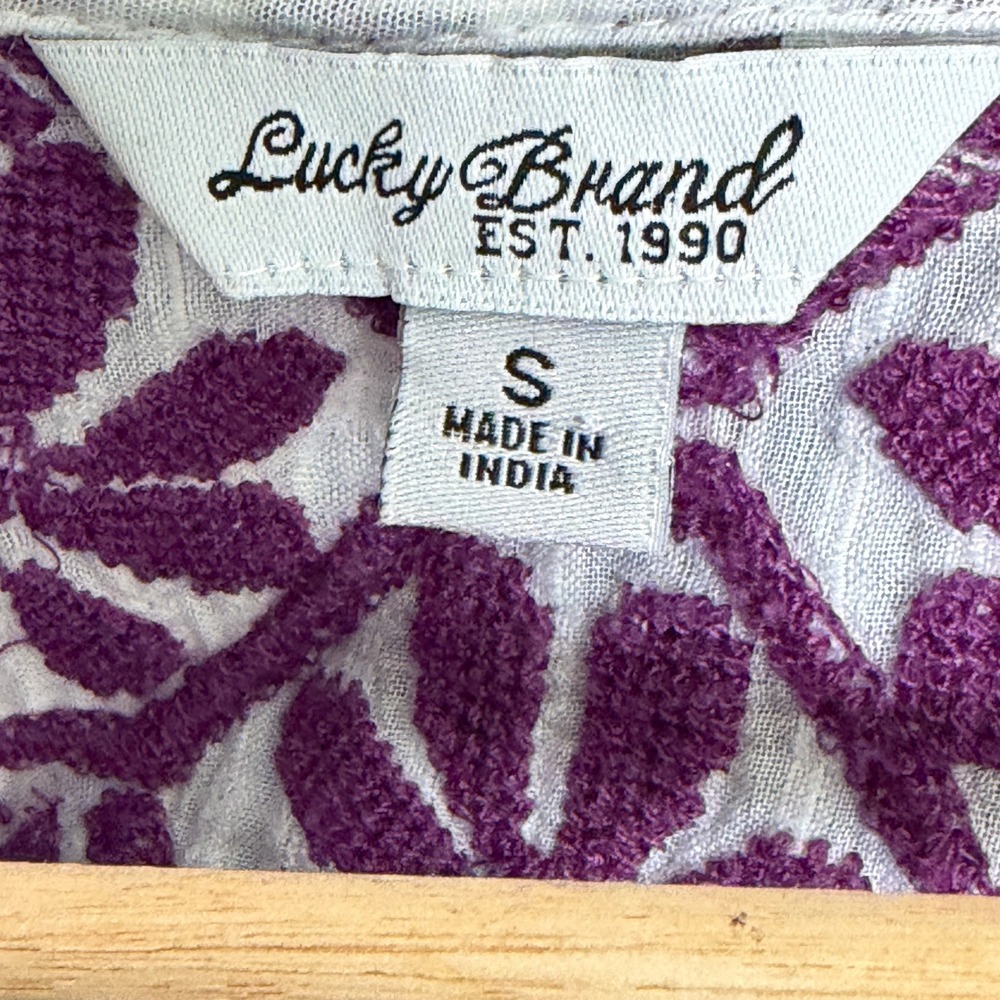 Lucky Brand Womens Small White Purple Embroidered Peasant Top Tassel Boho Blouse - Picture 3 of 8
